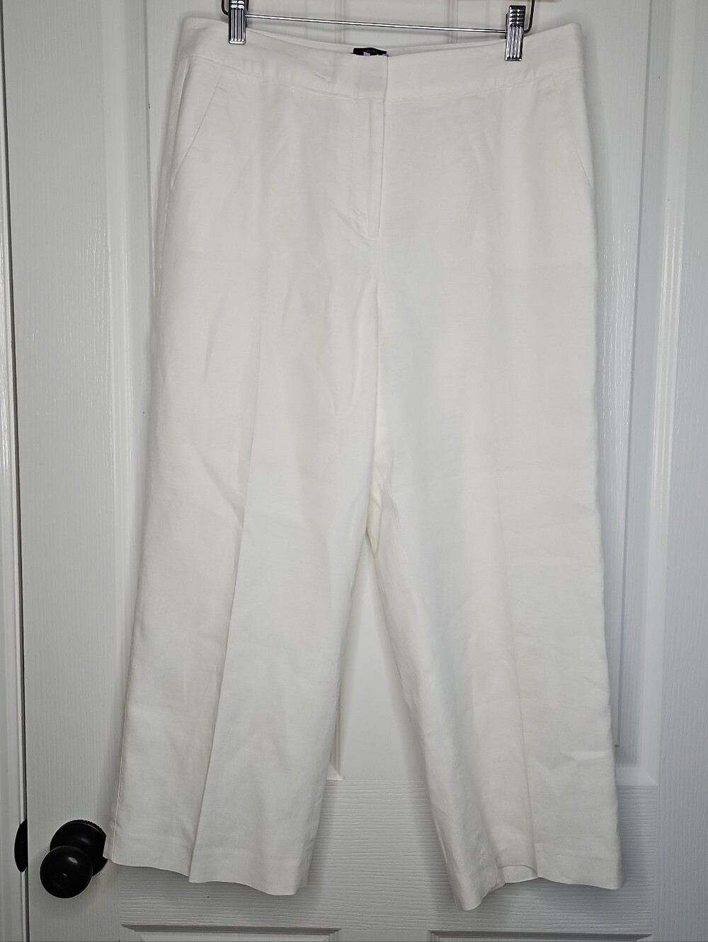Talbots Women's 100% Linen Chelsea Cropped Pants 6 White Wide Leg Lined Pockets